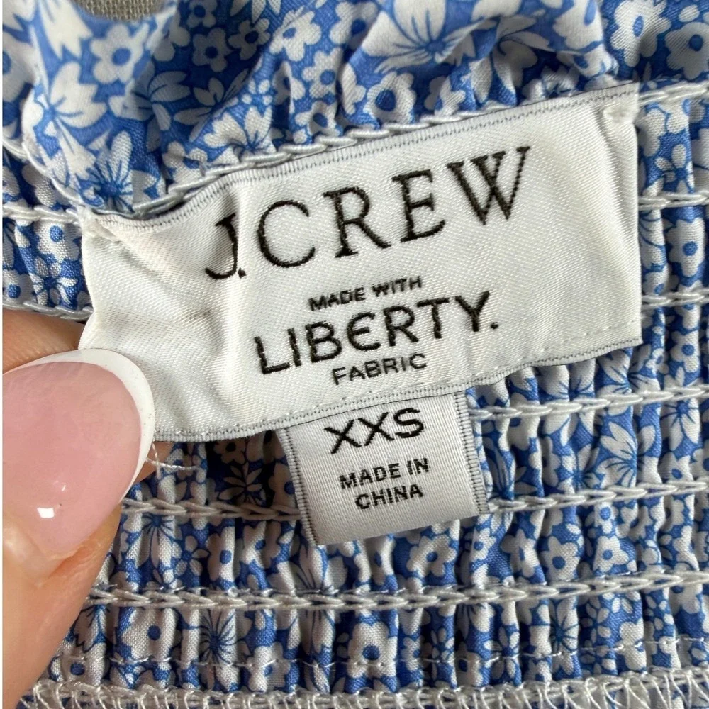 J.Crew XXS Liberty Fabric Floral Smocked Puff Sleeve Top Cotton Blue